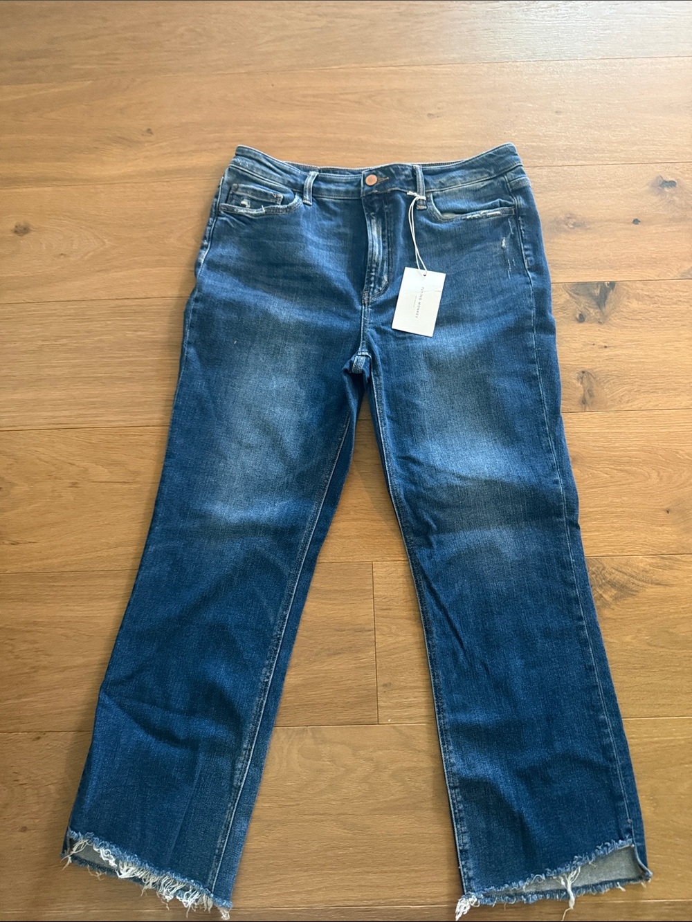 Flying Monkey Women's Blue Denim Jeans with Frayed Hem, size 32, NWT